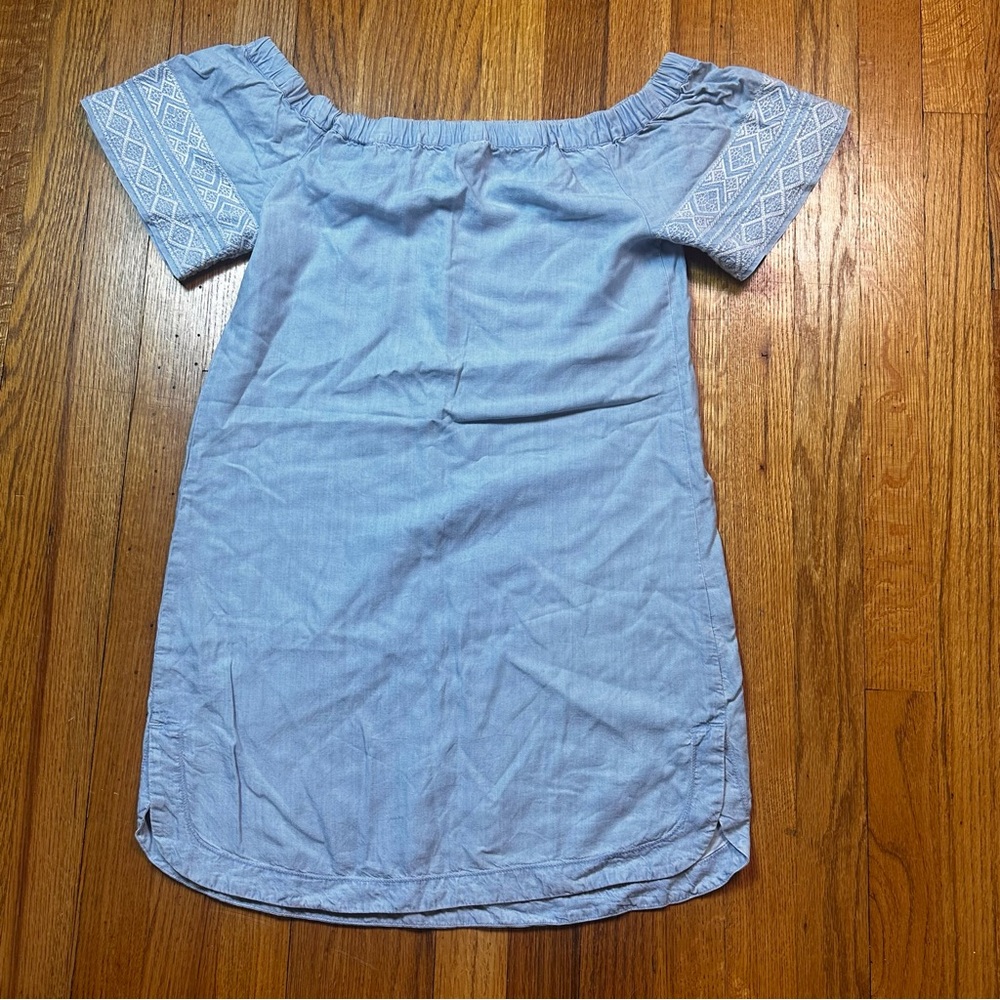 Athleta Dress Tunic Womens Size XXS Chambray Embroidered Sleeve Off Shoulder